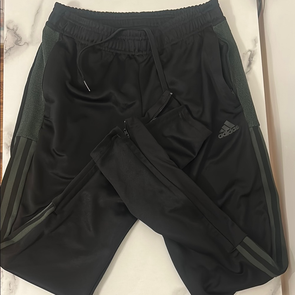 Adidas Black and Green Track Pants
